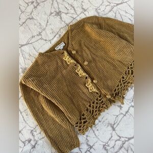 Lianne Barnes Sweater M, Y2k Button Down Crochet Knit Cardigan, Metal Appliqués